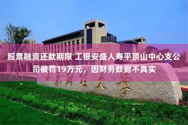 股票融资还款期限 工银安盛人寿平顶山中心支公司被罚19万元，因财务数据不真实