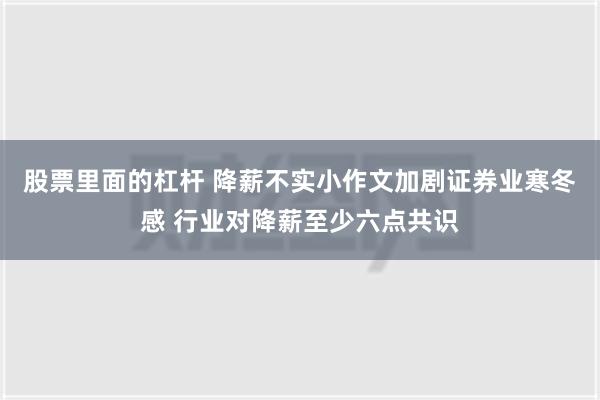 股票里面的杠杆 降薪不实小作文加剧证券业寒冬感 行业对降薪至少六点共识